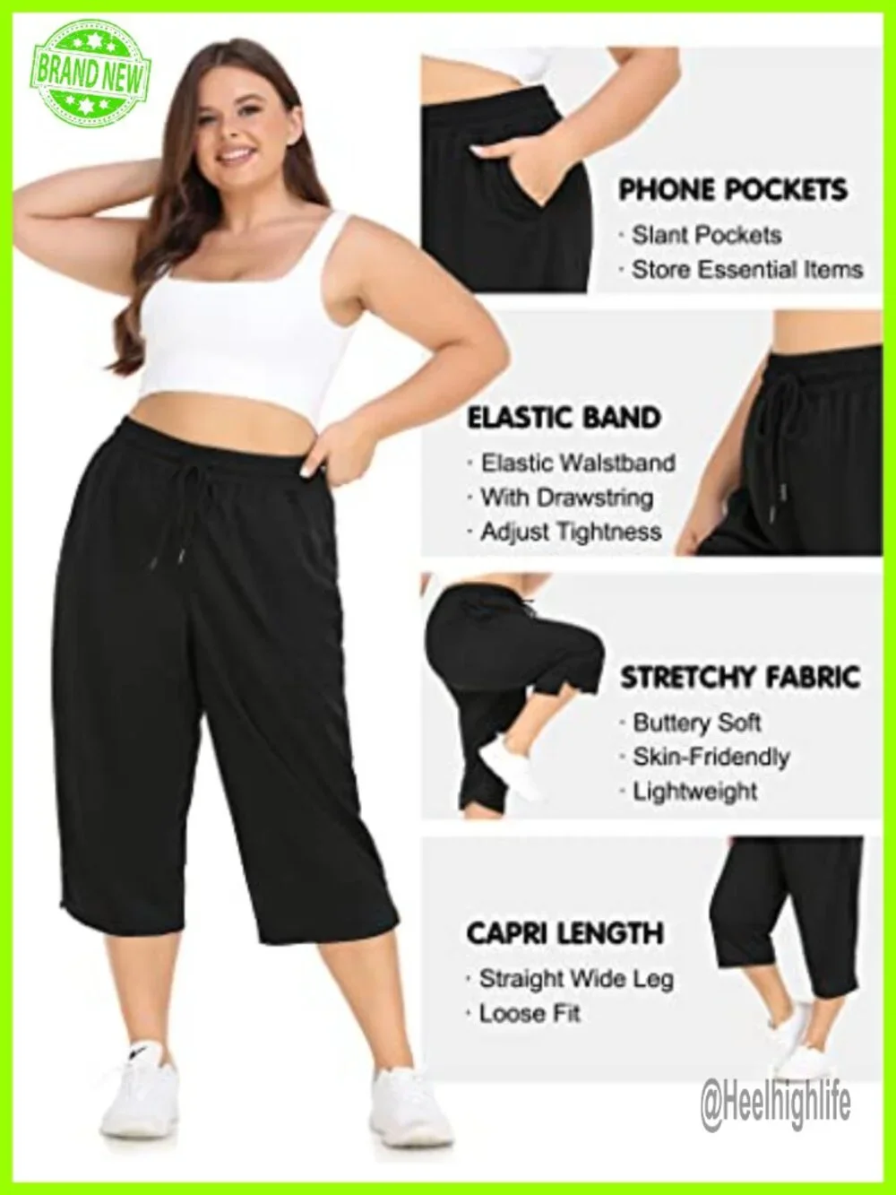 Plus Size Capri Yoga Pants with Pockets Loose Fit Women's Activewear Sweatpants